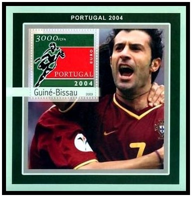 Selos Futebol - Euro 2004 - Bloco da Guiné-Bissau (Figo+logo)