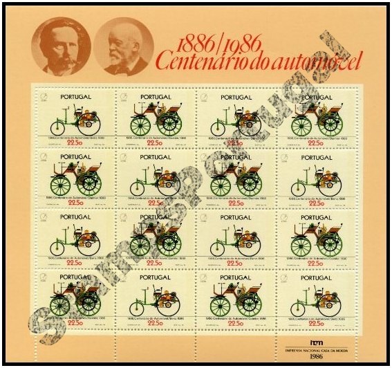 Mini Folha nº 5 1986 Cent. Automóvel - Mini Sheet 1986